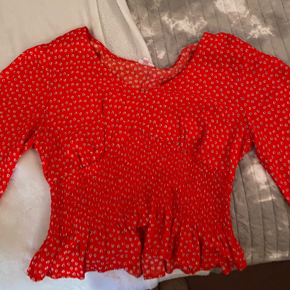 Red flowy floral top